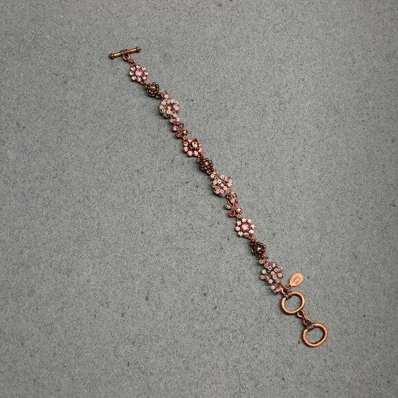 Cookie Lee Rhinestone Bracelet 7.5 In As Is Copper Purple Pink Red Floral Toggle - Picture 1 of 8